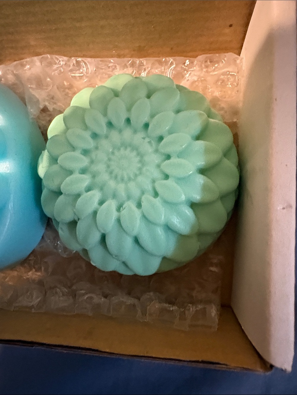 Bath Massage & Floral Soap Set - Blue/Teal Eucalyptus goat’s milk soaps. New. - Picture 3 of 15